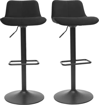 Produktbild von Miliboo - Barhocker höhenverstellbar und um 360° drehbar aus schwarzem Stoff mit Samteffekt und Metall (2er-Set) BOOST
