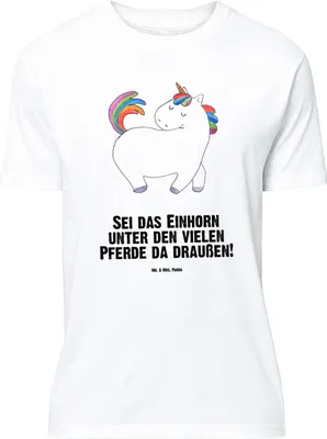 Produktbild von Mr. & Mrs. Panda S T-Shirt Einhorn Stolzieren - Weiß - Geschenk, Statementshirt, Einhörner, Unicorn, Tshirt, Design, Freundin, Basic-Shirt, Pferd, Bunt