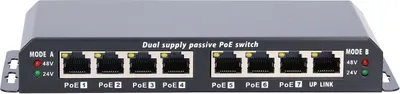 Produktbild von Extralink 8-7 PoE Netzwerk Switch PoE 7x 100Mb/s PoE, 1x RJ45 Uplink, 24V 2.5A mit Stromversorgung Ethernet Desktop