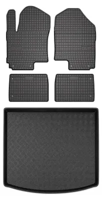 Image de Tapis en caoutchouc + bac de coffre pour BAIC Beijing X75 2023- (plancher réglable, position haute) – 5 pièces, noirs, sur mesure