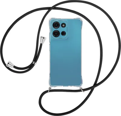 Produktbild von Handykette Backcover-Schutzhülle mit Band (Metall silberfarben) für Motorola Moto G75 5G - schwarz