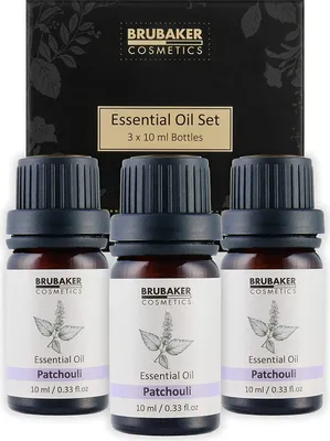 Produktbild von BRUBAKER 3er-Set Patschuli Öl - Aphrodisiakum, Entspannung & Schlaf - Ätherische Öle Aromatherapie Geschenkset 3 x 10 ml Patchouliöl Naturrein & Vegan