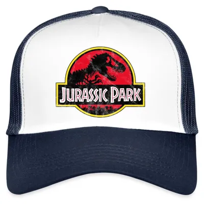 Produktbild von Spreadshirt Jurassic Park Klassisches Logo In Rot Mit T-Rex Trucker Cap, One size, Weiß/Navy