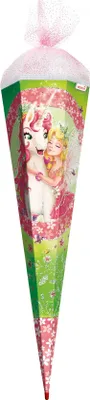 Produktbild von ROTH Schultüte groß Einhornglück 85 cm Glitter Glitzerborte eckig Rot(h)-Spitze Tüllverschluss Zuckertüte Schulanfang