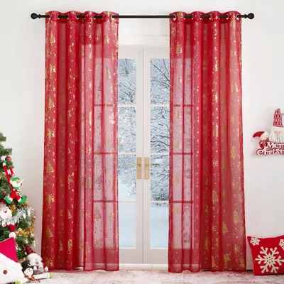 Voile-Gardinen 2er-Set 140x260 cm Rot, lichtdurchlässig