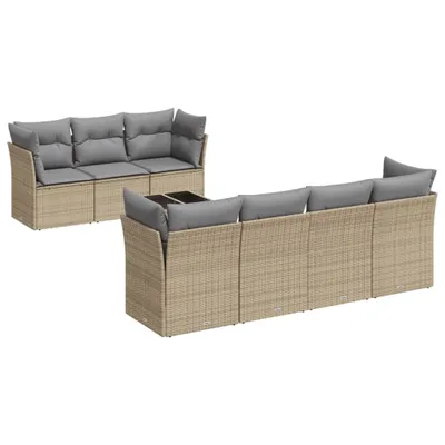 Produktbild von vidaXL 8-tlg. Garten-Sofagarnitur mit Kissen Beige Poly Rattan