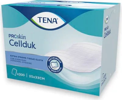 Immagine prodotto di Salviette monouso morbide ed assorbenti per il lavaggio del corpo - 200 pezzi -TENA Cellduk