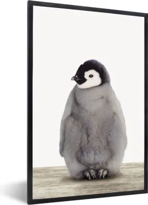 Produktbild von MuchoWow® Gerahmtes Poster Kinder - Pinguin - Grau - Tiere - Mädchen - Jungen 40x60 cm - Poster mit Schwarzem Bilderrahmen Wandposter Rahmen Foto Bilder - Papierdruck - Wandbilder
