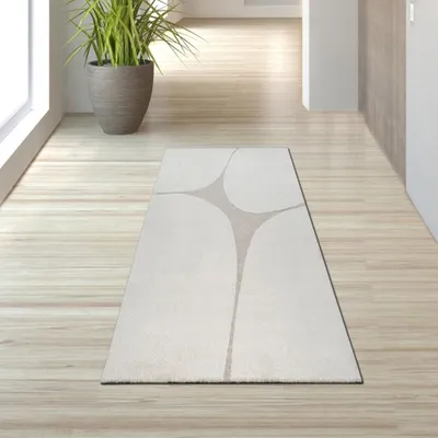Image de Tapis de salon minimaliste effet haut-bas dans un motif abstrait crème Taille - 80 x 150 cm