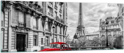 Produktbild von Bilder auf glas - Auto Eiffle Straße Gebäude - 140x50cm - Glasbilder - Wandbilder - Kunstdruck - zum Aufhängen bereit - Wanddekoration aus Glas - Glas Bilder - Wandbild auf Glas - GAB140x50-3214
