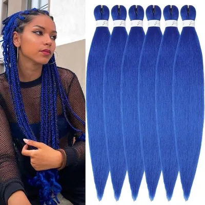 Immagine prodotto di Flechthaar: Extension per capelli, lunghezza 32 pollici, confezione da 6 pezzi, colore blu, fibra sintetica, da intrecciare