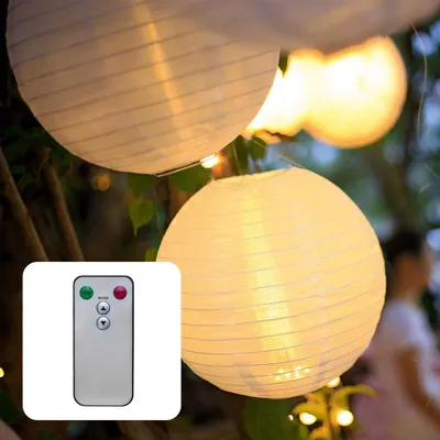 Produktbild von 3x30cm Lampions outdoor weiß,3x Batterie LED warmweiß mit Fernbedienung, dimmbar