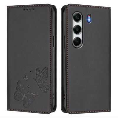 Image de Étui en cuir pour Tecno Camon 40 4G, motif papillon, étui à rabat avec porte-appareil, noir