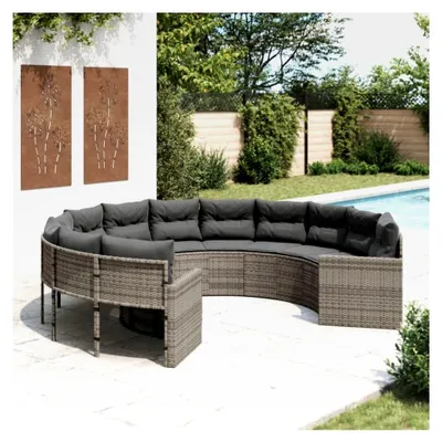 Produktbild von Gartenlounge Set aus Polyrattan, Balkonlounge Set, Terrassensofa, Loungemöbel für den Garten, Gartenmöbel Lounge, Terrassenmöbel, Gartensofa Lounge, Kissen, Rund, Grau