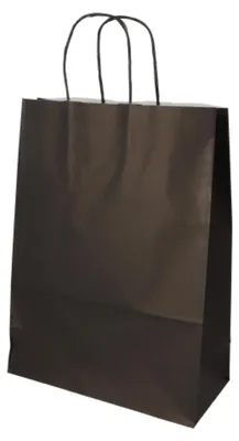 Produktbild von 25 Tragetaschen, Papier 35 cm x 26 cm x 12 cm schwarz mit gedrehtem Tragegriff