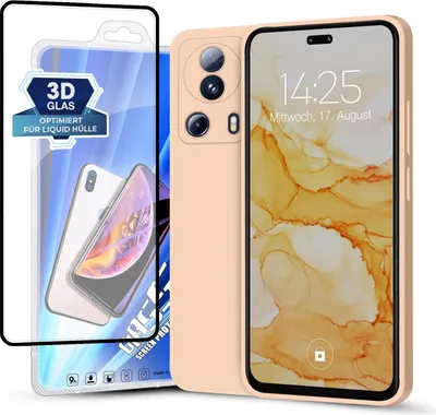Produktbild von Hülle für Xiaomi 13 Lite 5G mit 9H Displayglas Displayschutz Plus Case Cover Bumper Silikon Softgrip Schutzhülle Farbe: Rosa