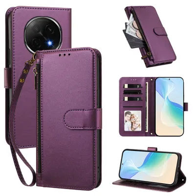 Obrázek produktu pro Peněženkové pouzdro pro Oppo F29 Pro,Polyuretankožené pouzdro s přihrádkami na karty, stojánkem a poutkem na ruku Fialová