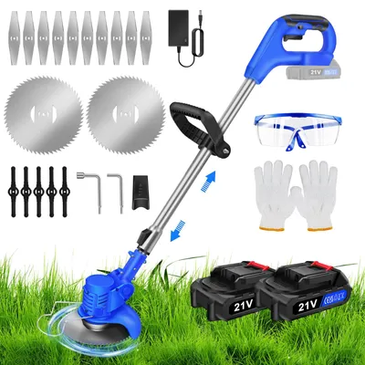 Produktbild von Akku-Rasentrimmer, Akku-Unkrautvernichter, mit 2 Batterie, Rasenkantenschneider Leicht Freischneider Rasentrimmer für Garten Hof