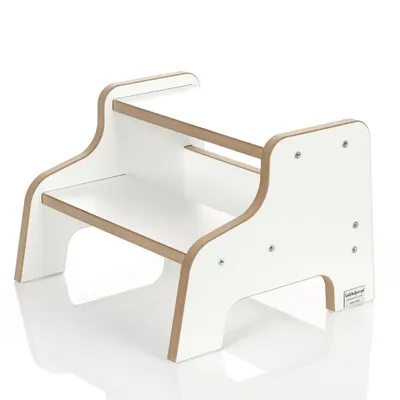 Produktbild von Kids Helper Tritthocker Weiß Kindertreppe Bad 2 Stufen Montessori Kindermöbel MDF
