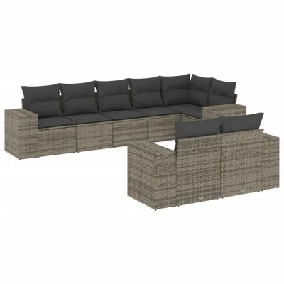 Produktbild von 8-tlg. Garten-Sofagarnitur mit Kissen Grau Poly Rattan
