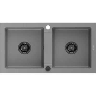 Obrázek produktu pro Mexen Mario 2-miskový granitový dřez 820 x 436 mm, Šedá, sifon Černá - 6504822000-71-B