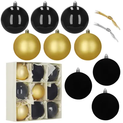 Immagine prodotto di Springos® Albero di Natale 9 pezzi 8,5 cm infrangibile nero oro grafite mix