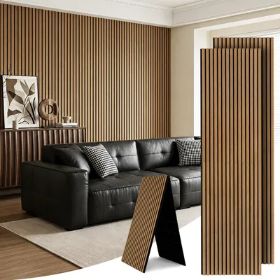 Produktbild von Ikodm 2 Stück faltbare Akustikpaneele in Holzoptik mit Filz, 240 x 60 cm, Eiche