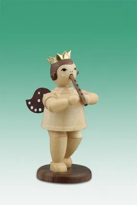 Produktbild von Holzfigur Musikengel mit Blockflöte und Krone Höhe 6,5cm NEU
