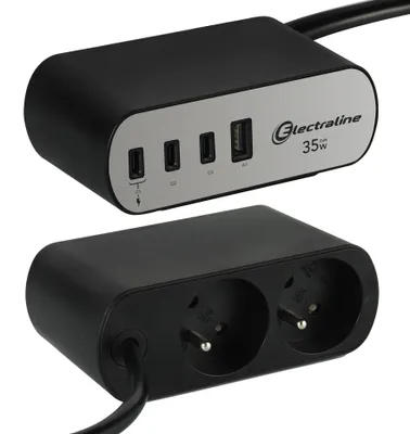 Produktbild von Electraline 35461 Steckdosenleiste für Schreibtische Electradock mit 2 französis