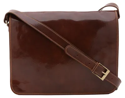 Image de Sac bandoulière pour homme, en cuir de vachette véritable, fermeture magnétique, fabriqué en Italie