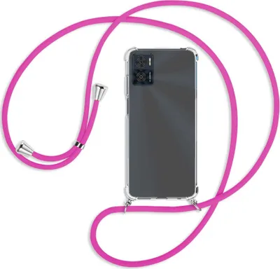 Produktbild von Handykette Backcover-Schutzhülle mit Band (Metall silberfarben) für Motorola Moto E22, Moto E22i 4G - hot pink