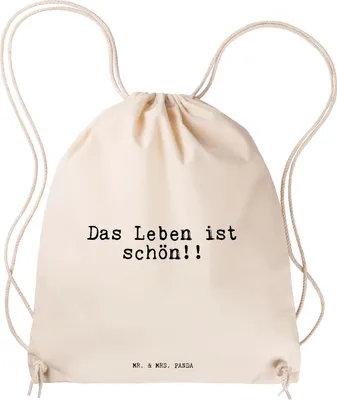 Produktbild von Mr. & Mrs. Panda Jutebeutel Das Leben ist schön!!... - Transparent - Geschenk, Beutel, beutelrucksack, gym rucksack, Sprüche, wander, Weisheit, Stoffrucksack, Motivation