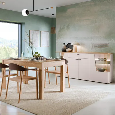 Produktbild von Esszimmer-Set mit ausziehbarem Esstisch (160-200 cm) in Kaschmir und Eiche, 2-teilig - CARMONA-129