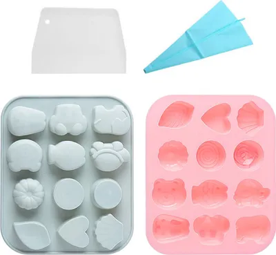 Produktbild von 2 Stück Schokoladen-Gummibärchen-Formen mit 12 Mulden, Antihaft-Silikon-Backformen für die Herstellung von Eiswürfeln, Gelee, Schokolade, Seife, zum Formen von Bonbons, mit Spritzbeutel und Schaber