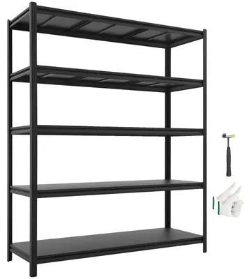 Obrázek produktu pro Regál VEVOR pro těžké zatížení, rozměry 1511 x 522 x 1813 mm, nosnost 1360,8 kg. Skládací regál s ocelovou konstrukcí a 5 nastavitelnými policemi. Lze použít jako pracovní stůl. Flexibilní kovový regál vhodný do sklepa, garáže nebo dílny