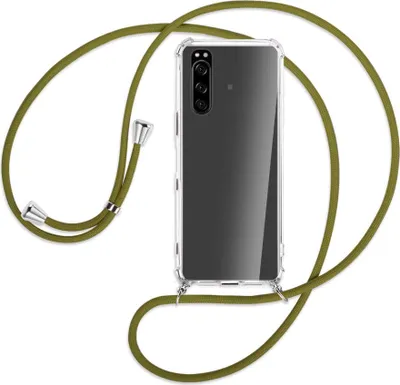 Produktbild von Handykette Backcover-Schutzhülle mit Band (Metall silberfarben) für Sony Xperia 5 III (XQBQ62G) - khaki