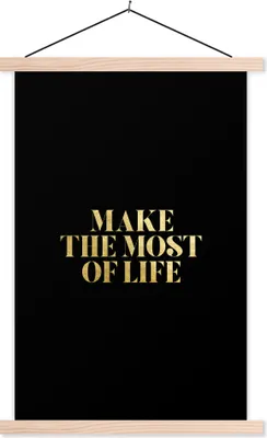 Produktbild von MuchoWow® Textilposter Leben - Gold - Schwarz - Zitat 60x90 cm mit holzfarbenen Rahmen - Textil