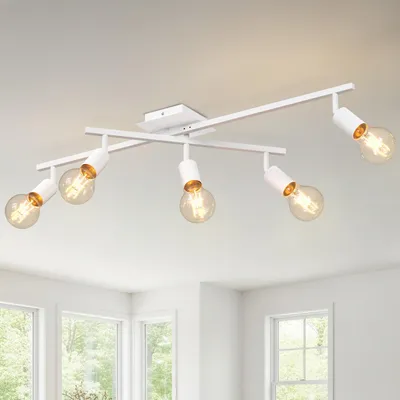 Zdjęcie produktu dla LVWIT Oświetlenie sufitowe LED, 5 punktów świetlnych, lampa sufitowa do kuchni, reflektory sufitowe do salonu, sypialni, jadalni (5 punktów świetlnych, biały, gwint E27)