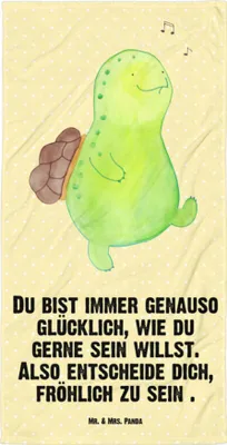 Produktbild von Mr. & Mrs. Panda Duschhandtuch Schildkröte Pfeifen - Gelb Pastell - Geschenk, Reisehandtuch, Neuanfang, Handtuch, Motivation, Strandtuch, Depression, Design, Badehandtuch