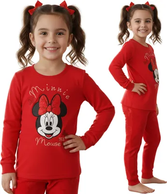 Produktbild von DISNEY Minnie Mouse Velours, rote Mädchenpyjamas, ZWEITEILIGER Pyjama mit langen Ärmeln  128