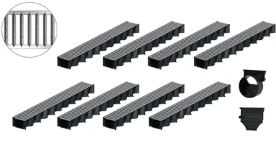 Produktbild von 8x1m ACO Hexaline 2.0 Entwässerungsrinne Stegrost Stahl verzinkt Ablauf horizontal Bodenrinne Terrassenrinne