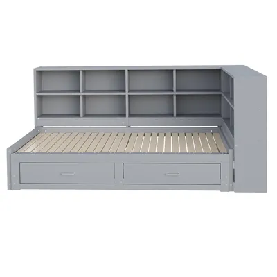 Image de OKWISH Canapé Droit Convertible - Lit Gigogne en Bois avec Rangement, Sans Matelas 90/180x190 cm - Gris