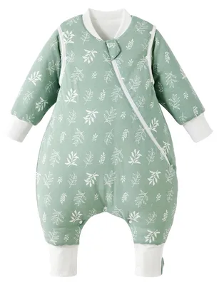 Imagen del producto de Saco de dormir para bebé de invierno con piernas, 3.5 Tog, 100% algodón, estampado de hojas verdes