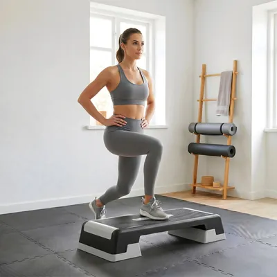 Produktbild von Aerobic Stepper höhenverstellbar, Steppbrett 3 Stufen, Step-Plattform ABS, Schwarz | 100 x 38 cm | 15/20/25 cm | 250 kg