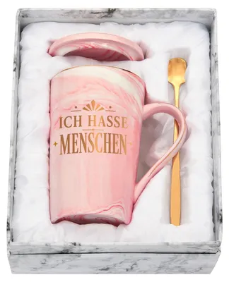 Keramikbecher 400 ml mit Deckel, Löffel & Geschenkbox