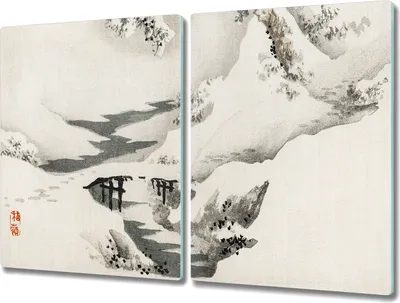 Produktbild von Coloray Hackbrett Küchenbrett Kochplattenabdeckung Schneidebrett Herdabdeckplatte 2x40x52 cm - Winter Baum Schnee Fluss