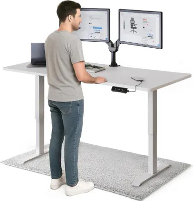 Produktbild von DESKSPACE PRO Elektrisch höhenverstellbarer Schreibtisch – 160x80 cm Memory & Kollisionsschutz, Computertisch Weiße Tischplatte / Weiße Gestell