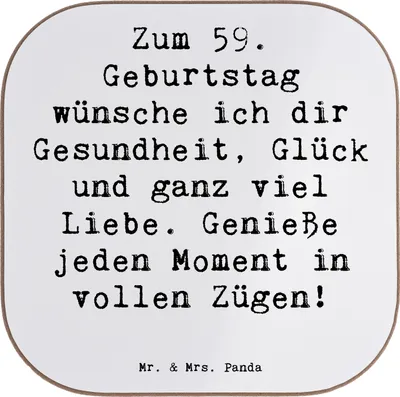 Produktbild von Mr. & Mrs. Panda Untersetzer für Gläser Spruch 59. Geburtstag - Weiß - Geschenk, Tischuntersetzer, Tassen, gläseruntersetzer, Happy Birthday, Geburtstagsparty, 59 Jahre