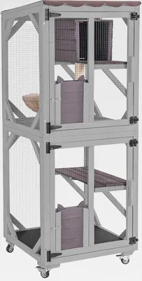 Produktbild von Katzenhaus für den Außenbereich, bewegliches Katzengehege auf Laufrädern, Katzenkäfig mit verbesserter Ruhebox,wasserdichte Abdeckung (Grau, M)