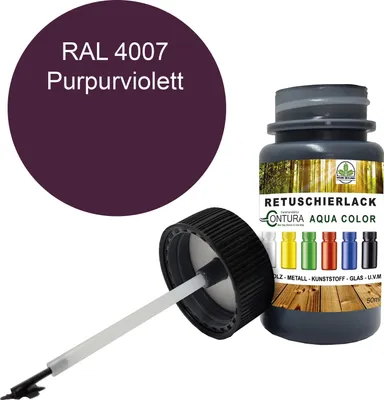 Produktbild von Reparaturlack Lackstift RAL Lack Pinselflasche 50ml. Farbe Holz Metall Möbel Auto Bad Retuschierlack - RAL 4007 Purpurviolett